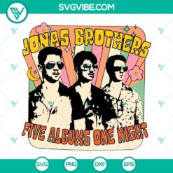 Jonas Brothers SVG download featuring five albums in SVG, PNG, DXF, EPS formats for Cricut. Ideal for fans to craft with ease.