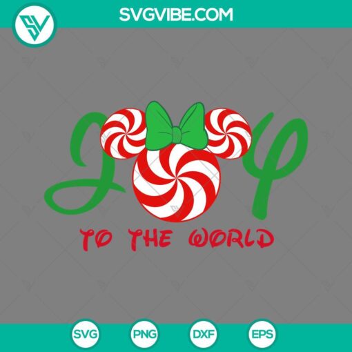 Joy To The World Minnie Christmas Candy SVG file with Disney Christmas design featuring Minnie Mouse, candy canes, and festive elements.