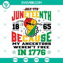 Juneteenth 1865 SVG & PNG files, celebrating ancestral freedom in 1776, ideal for crafting and shirts.