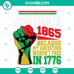 Juneteenth 1865 SVG files for download featuring text "Juneteenth Because My" in a modern design. Perfect for celebration graphics.