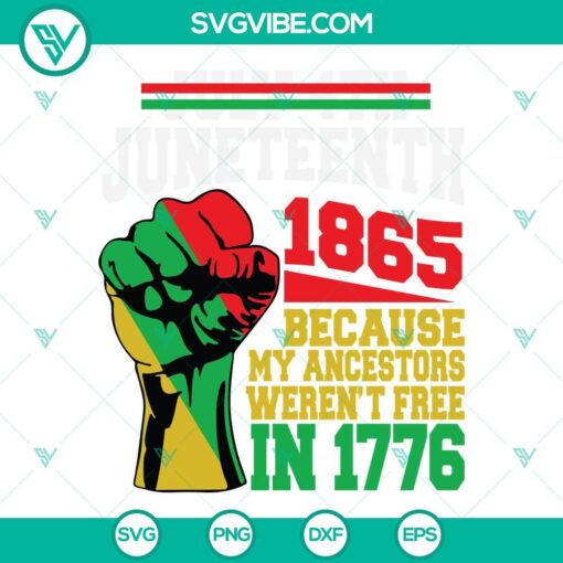 Juneteenth 1865 SVG files for download featuring text "Juneteenth Because My" in a modern design. Perfect for celebration graphics.