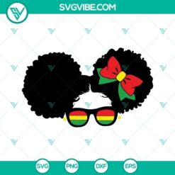 Juneteenth Afro girl wearing sunglasses in SVG format, celebrating black pride and cultural heritage, vibrant and stylish design.