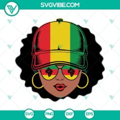 Juneteenth themed SVG of a stylish Black girl with an Afro hairstyle wearing a cap. Perfect for digital download.