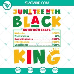 Juneteenth Black King Nutritional Facts SVG featuring African American design for download, includes key information.