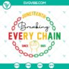 Juneteenth Breaking Every Chain Since 1865 SVG design with chains breaking, ideal for Juneteenth SVG files, celebrating freedom and liberation.