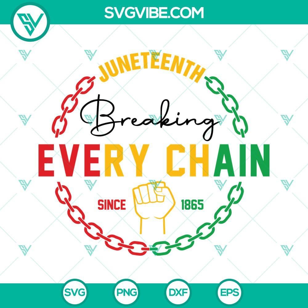 juneteenth-breaking-every-chain-since-1865-svg-juneteenth-svg-black-history-svg-digital-download-cut-files-8-mockup.jpg Juneteenth Breaking Every Chain Since 1865 SVG design with chains breaking, ideal for Juneteenth SVG files, celebrating freedom and liberation.
