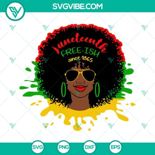 Juneteenth Free-ish Since 1865 SVG design of an African American woman's head with text, ideal for celebrating Juneteenth holiday.
