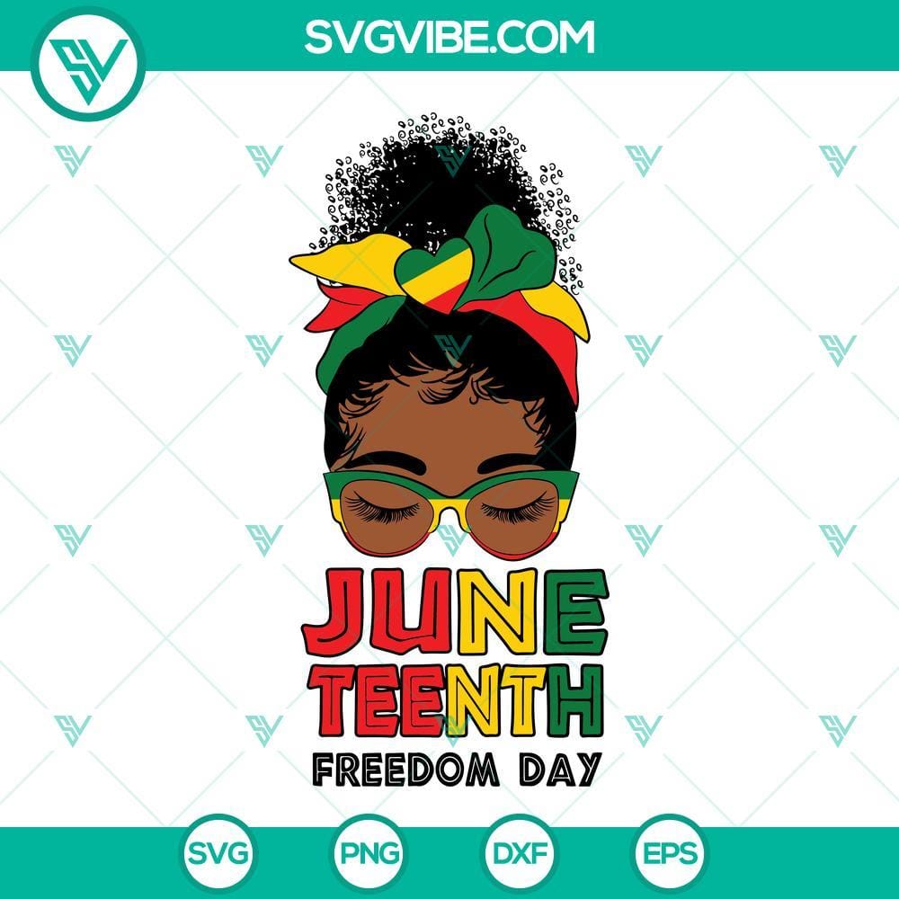 Juneteenth Freedom Day Messy Bun SVG File, Juneteenth SVG Images, Messy Bun Juneteenth Freedom Day Messy Bun SVG File with Juneteenth-themed design, perfect for celebrations.