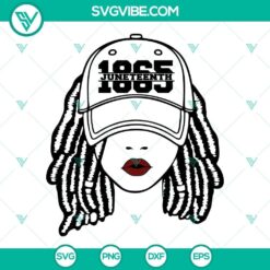 Juneteenth themed girl with locs hair in 1865 style SVG download, ideal for Juneteenth celebrations and designs.