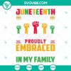 Juneteenth commemoration banner design featuring proud African American heritage and history celebration in red, green, and black colors.