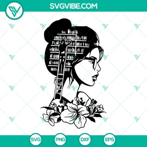 Just A Girl Who Loves Books SVG file, Lady Library design, featuring a woman silhouette with books and text overlay "A Well Read".