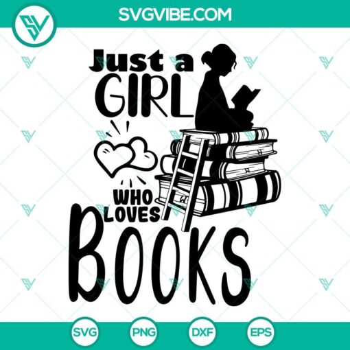 Girl holding books in SVG format, perfect for book lovers, library-themed designs, reading enthusiasts.