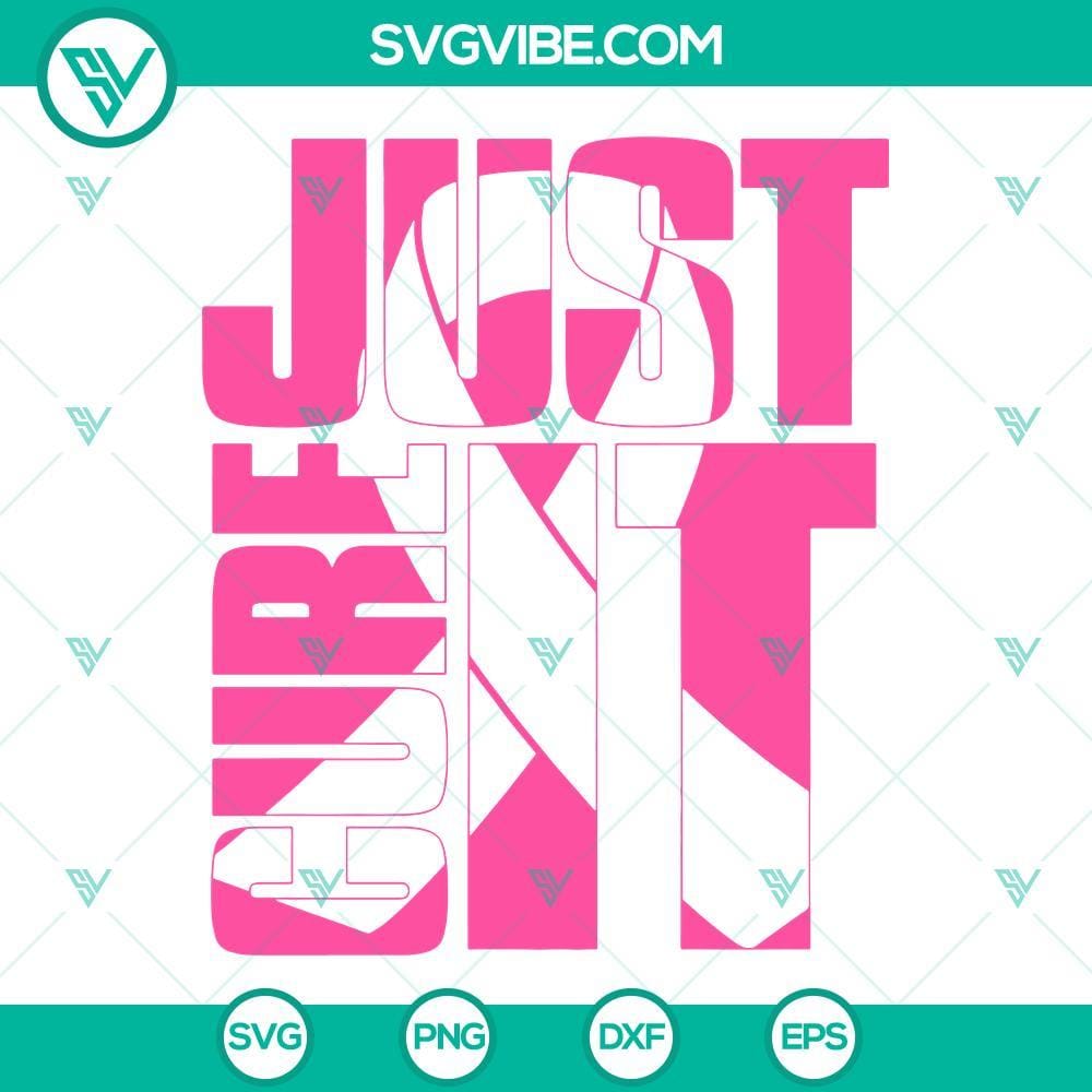 Just Cure It SVG Download, Breast Cancer Ribbon SVG Image PNG DXF EPS Files Breast cancer ribbon SVG design for 'Just Cure It' theme, available in various formats for download.
