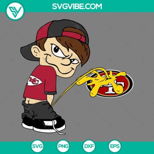 Kansas City Chiefs Calvin Peeing On San Francisco 49ers SVG, PNG, DXF, EPS Files - Unique sports team rivalry graphic for digital use.