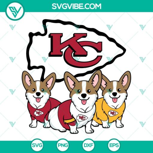 Kansas City Chiefs Corgi SVG design, adorable Football Dog cut file, perfect for Chiefs fans.