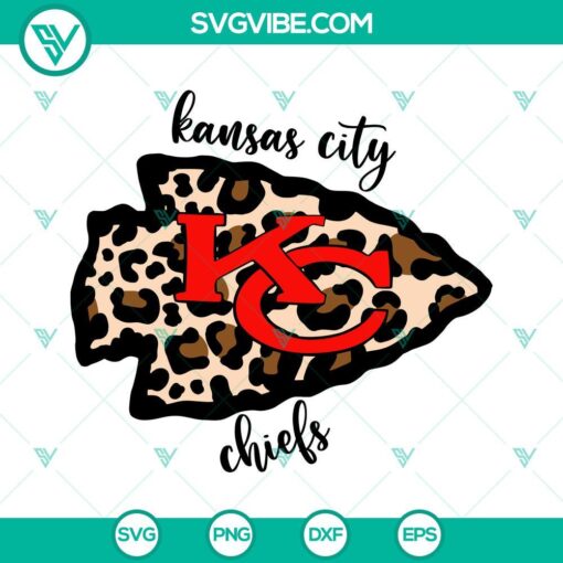 Kansas City Chiefs leopard logo SVG files for download, featuring the KC football team design in PNG and DXF formats.