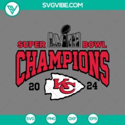 Kansas City Chiefs Super Bowl LVIII Champions 2024 SVG Files PNG, celebration design for NFL fans.