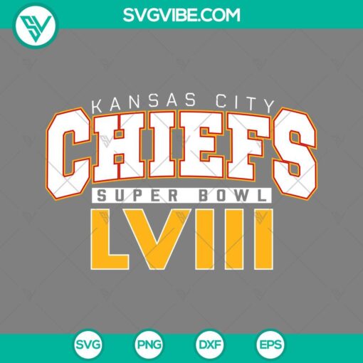 Kansas City Chiefs Super Bowl LVIII 2024 SVG files with team logo, perfect for crafts, DIY projects, and fan merchandise.