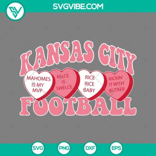 Kansas City Chiefs Valentine's Day SVG with conversation hearts design. Download KC Chiefs hearts SVG files for football fans.