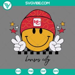 Kansas City Chiefs football smiling face SVG file with Chiefs logo, perfect for fans.