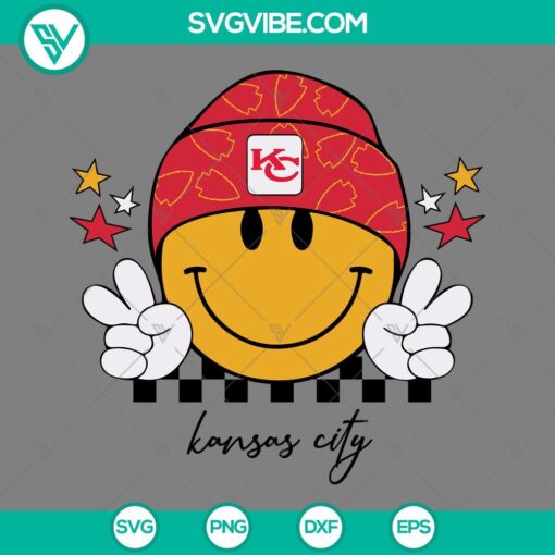 Kansas City Chiefs football smiling face SVG file with Chiefs logo, perfect for fans.