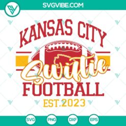 Kansas City Swiftie Football Est 2023 SVG design featuring Taylor Swift and Travis, perfect for fans.