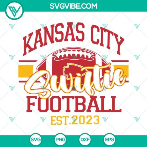 Kansas City Swiftie Football Est 2023 SVG design featuring Taylor Swift and Travis, perfect for fans.