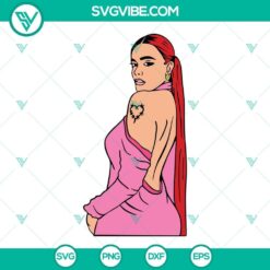 Karol G La Bichota SVG bundle featuring red hair design in PNG and DXF formats, suitable for digital projects.