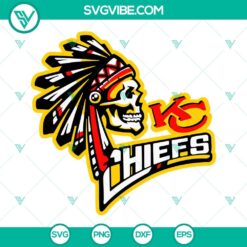 KC Chiefs Native American skull SVG image with NFL Kansas City Chiefs logo. Unique design featuring Native American motif. Great for NFL fans.