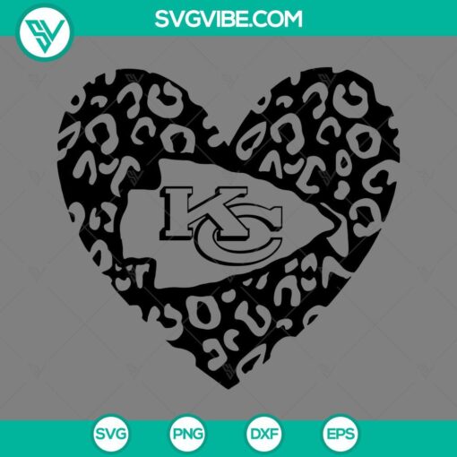 Kansas City Chiefs themed leopard heart SVG images for download, KC Chiefs strong SVG design, perfect for fans.