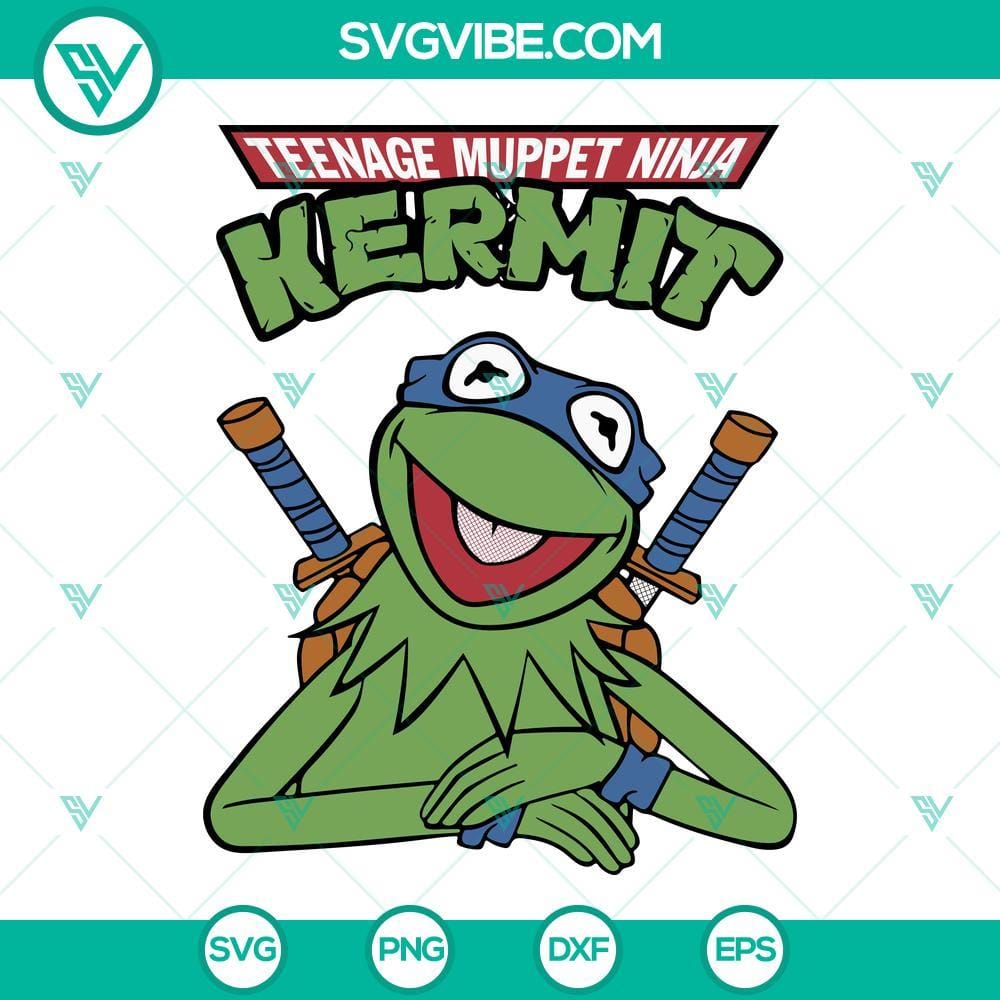 Kermit The Frog Teenage Mutant Ninja Turtles SVG PNG DXF EPS Cut Files Kermit The Frog Teenage Mutant Ninja Turtles SVG Files for craft projects with cute frog dressed as a ninja turtle.