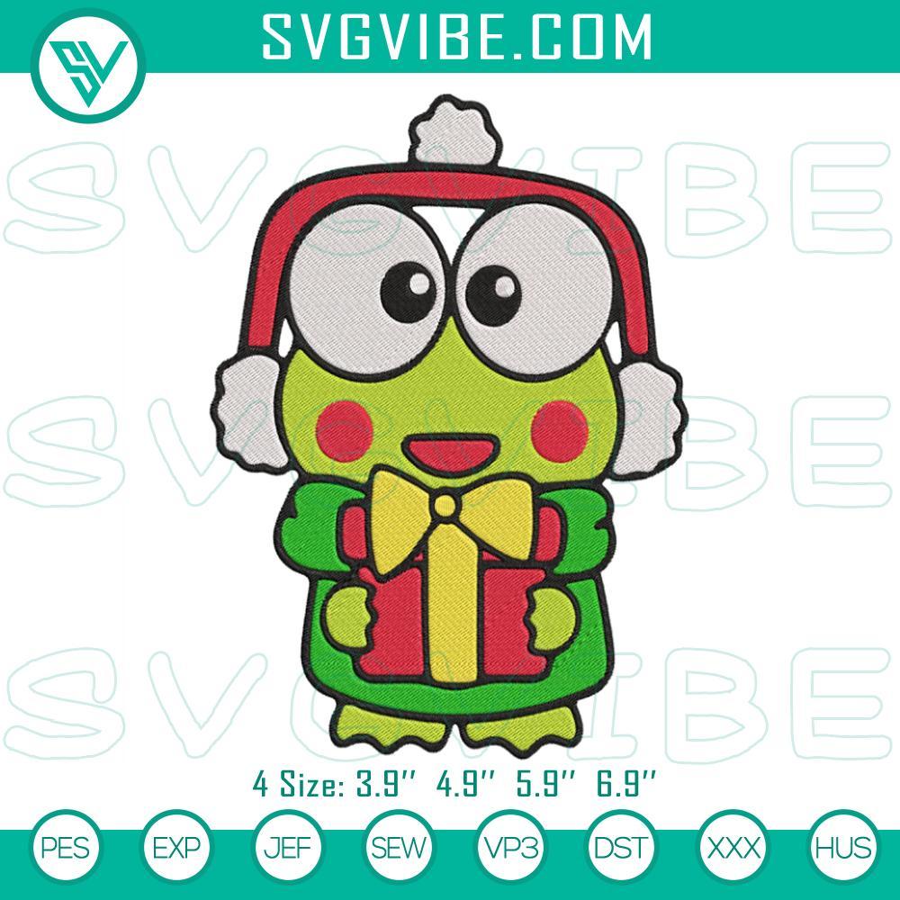 Keroppi Christmas Gifts Embroidery Design Files Keroppi Christmas embroidery file with Sanrio holiday design featuring celebration elements in a festive theme.
