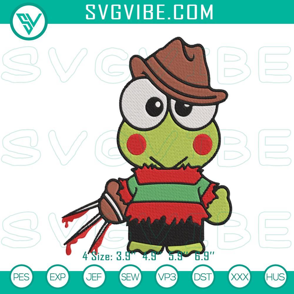 Keroppi Freddy Krueger Halloween Embroidery Design Files Keroppi Freddy Krueger Halloween embroidery design, horror-themed Sanrio Pes Jef Dst file for spooky crafts and decorations.