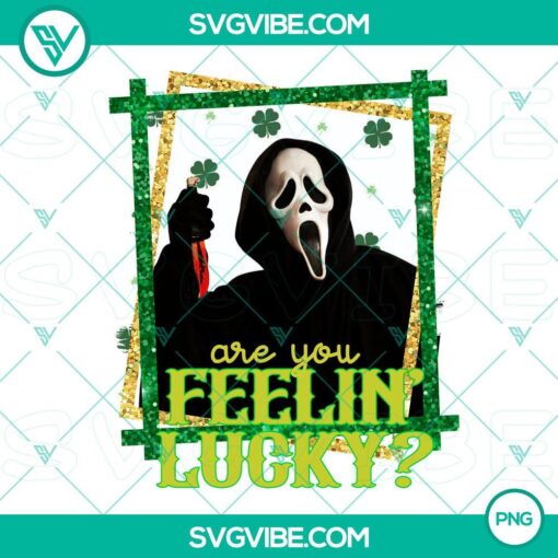 Scary Ghostface Shamrock PNG files for St Patrick's Day horror movie designs, spooky and festive graphics for digital use.