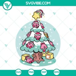 Kirby Christmas Tree SVG download with Merry Christmas design for Kirby game fans in PNG and DXF formats.