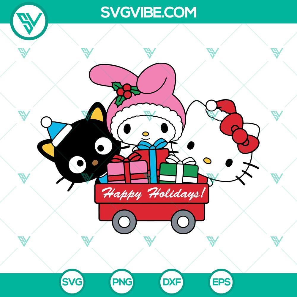 kitty-chococat-my-melody-merry-christmas-svg-hello-kitty-and-friends-svg-png-dxf-eps-files-8-mockup.jpg Cute holiday-themed digital SVG files featuring Kitty Chococat, My Melody, and Hello Kitty, perfect for Christmas crafts.