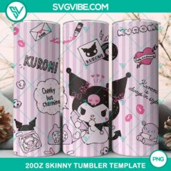 Kuromi themed 20oz tumbler wrap design in PNG file format for digital download. Bold colors and cute cartoon character.
