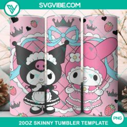 Kuromi and My Melody themed 20oz tumbler wrap design in PNG file format, kawaii style for digital products.