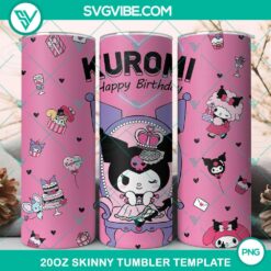 Kuromi Happy Birthday 20oz tumbler wrap with cute character design for PNG file printing.