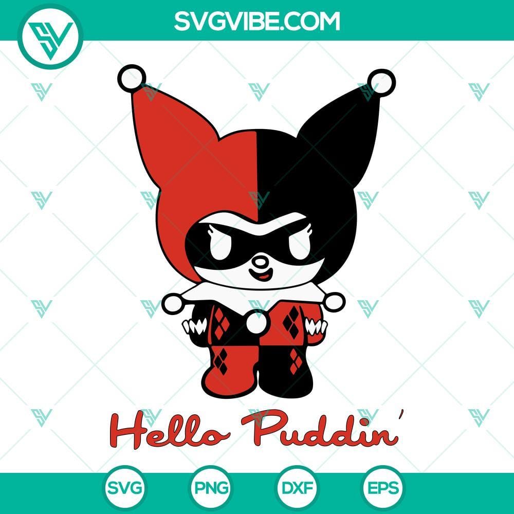 Kuromi Harley Quinn SVG PNG DXF EPS Cut Files Kuromi Harley Quinn mashup character SVG file, featuring PNG, DXF, and EPS cut files. Ideal for crafting projects.