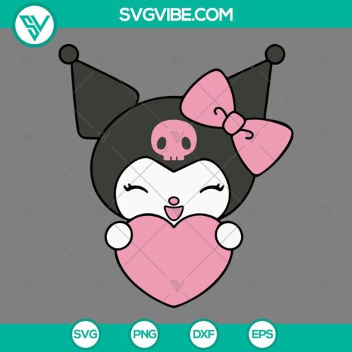 Kuromi heart love Valentine SVG file with PNG, EPS, and DXF formats for download. Ideal for crafts, cards, and graphic design projects.