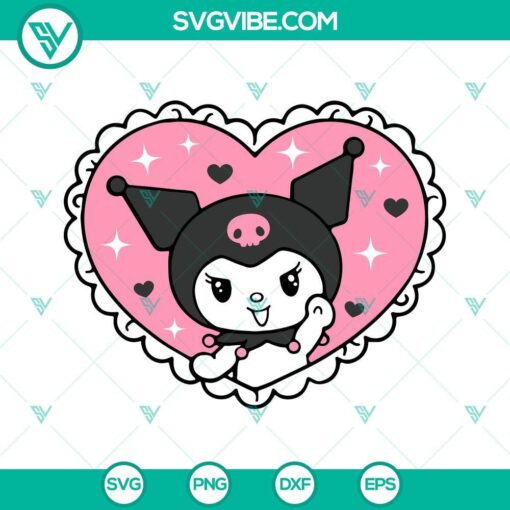 Kuromi Heart SVG design with Sanrio characters, Hello Kitty SVG images in PNG, DXF, & EPS formats for Cricut.