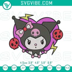 Sanrio Kuromi rabbit in heart machine embroidery design file for crafting and sewing projects.