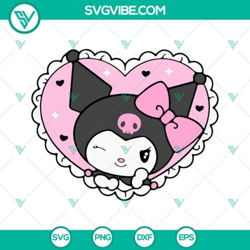Kuromi in heart SVG file with Hello Kitty Rabbit design. Cute Sanrio character, perfect for crafts and designs.