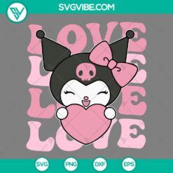 Kuromi Love Pink Heart SVG file with Valentine theme. PNG, EPS, DXF files included. Cute and trendy design for crafting.