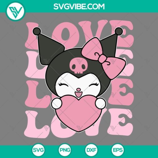 Kuromi Love Pink Heart SVG file with Valentine theme. PNG, EPS, DXF files included. Cute and trendy design for crafting.