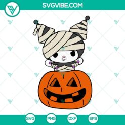 Kuromi mummy and pumpkin Halloween SVG file for cutting, in PNG, DXF, and EPS formats. Ideal for crafts and decorations.