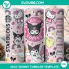 Kuromi, My Melody, Hello Kitty Starbucks coffee tumbler wrap design in PNG file format, 20oz size.