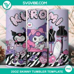 Kuromi purple kawaii 20oz tumbler wrap PNG file with adorable cartoon design perfect for DIY projects and sublimation printing.