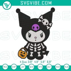 Kuromi skeleton Halloween embroidery file, gothic design for crafting projects.